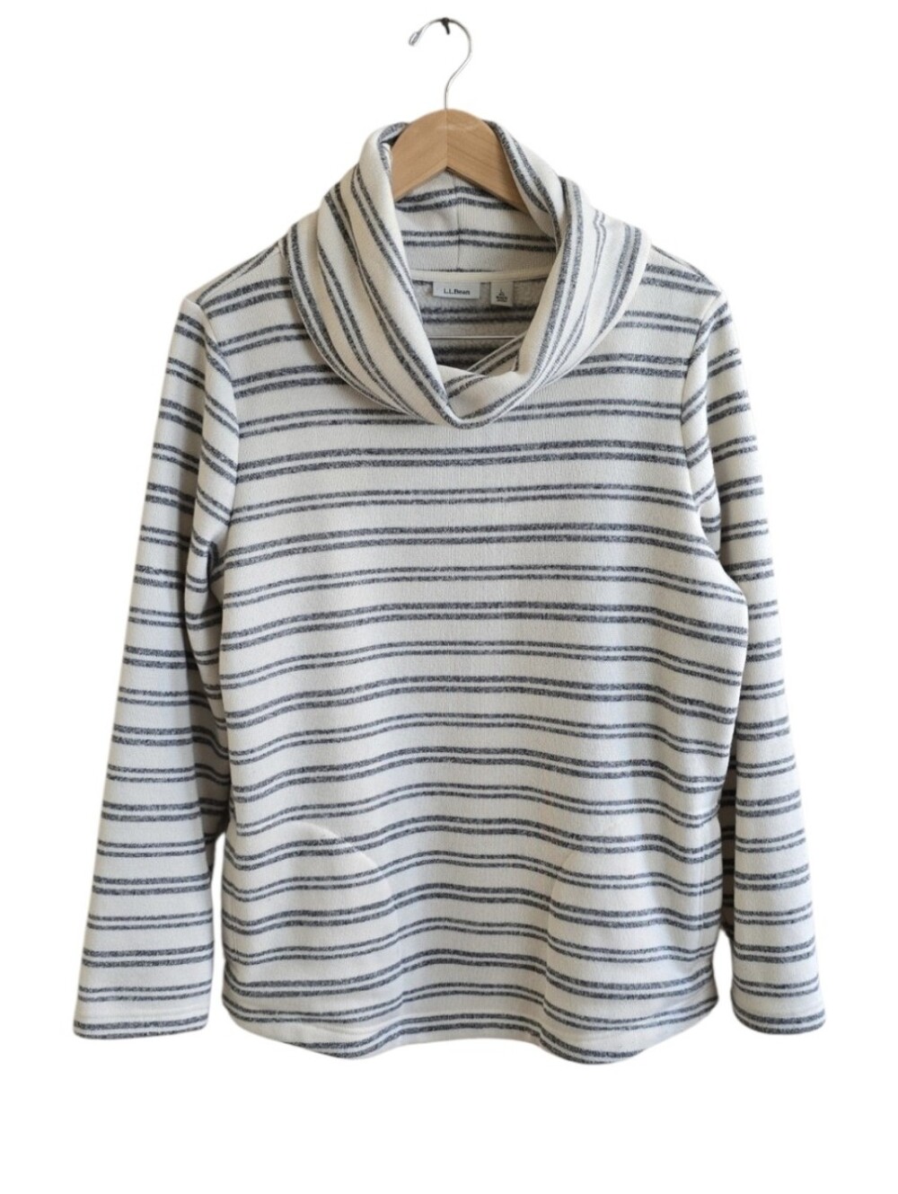 L.L. Bean Women's Striped Cowl Neck Striped Fleece Lined Sweater. Size Large